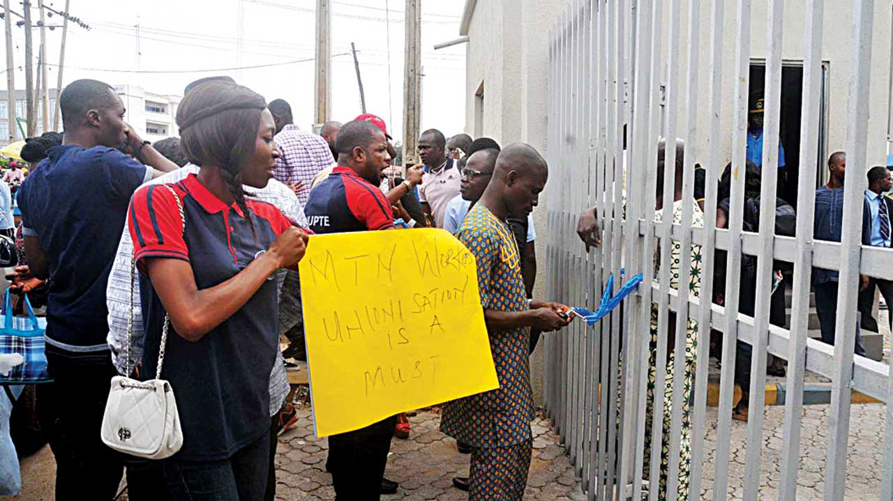 MTN Nigeria shuts down by NLC, Image: Hyve.ng