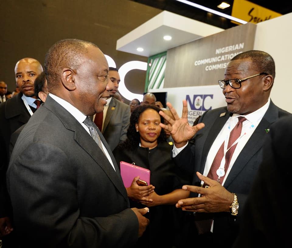 President of South Africa, Cyril Ramaphosa and Executive Vice Chairman, Nigerian Communications Commission, Prof. Umar Garba Danbatta, at the Nigeria Pavilion during the 2018 ITU Telecom World,Durban,South Africa.