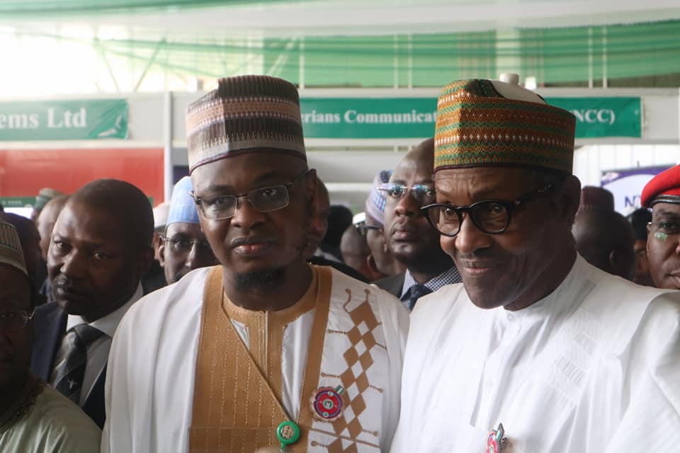 The president with DG of NITDA. Dr Pantami as he tours the expo of eNigeria