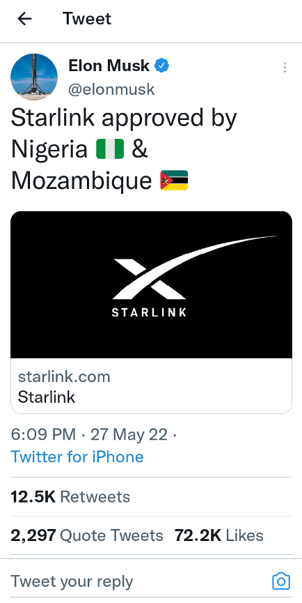 Ncc Licenses Elon Musk S Starlink To Rollout Internet Across Nigeria Ncc Licenses Elon Musk S Starlink To Rollout Internet Across Nigeria